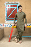 Army Green Kurta Shalwar with Waistcoat