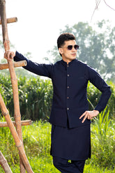Navy Blue Kurta Trouser with Waistcoat