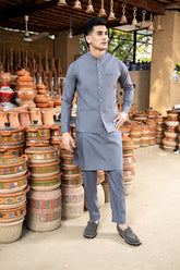 Grey Kurta Trouser with Waistcoat