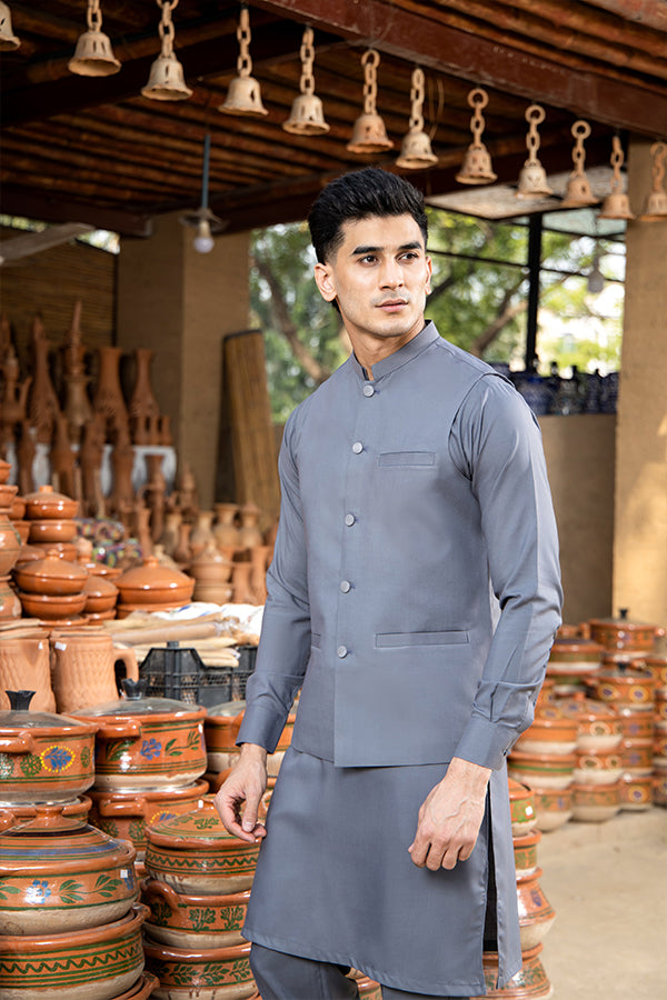 Grey Kurta Trouser with Waistcoat