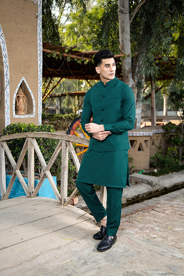 Teal Kurta Trouser with Waistcoat