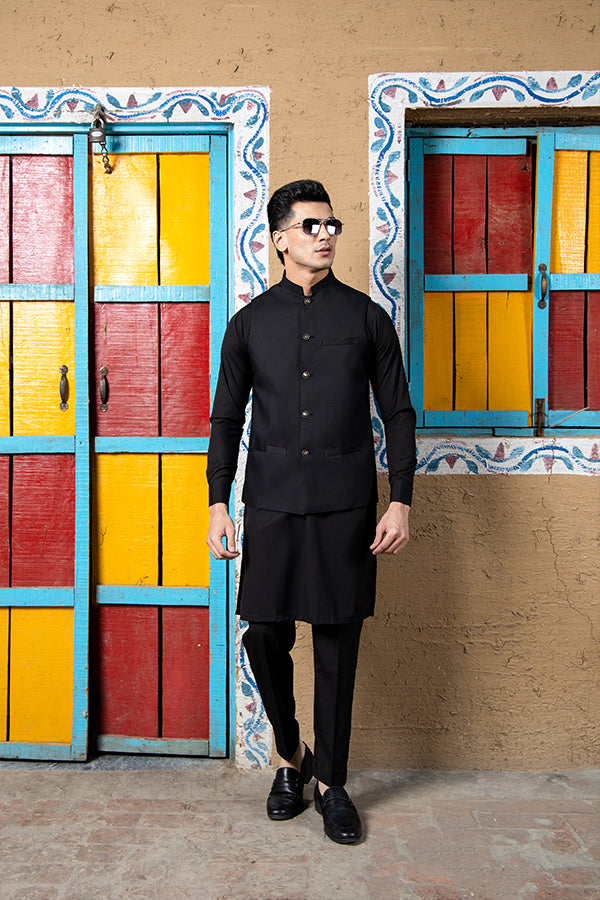 Boski Black Kurta Trouser with Waistcoat