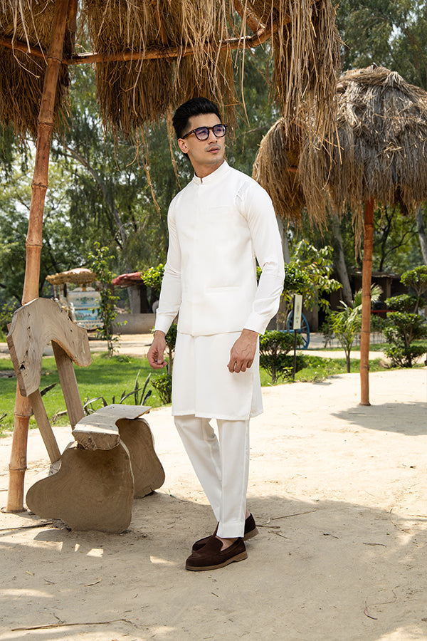 Boski Off White Kurta Trouser with Waistcoat